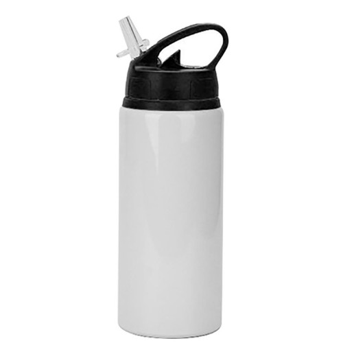 Αλουμινένιο Μπουκάλι Νερού 600ml σε Λευκό Χρώμα με Μαύρο Καπάκι